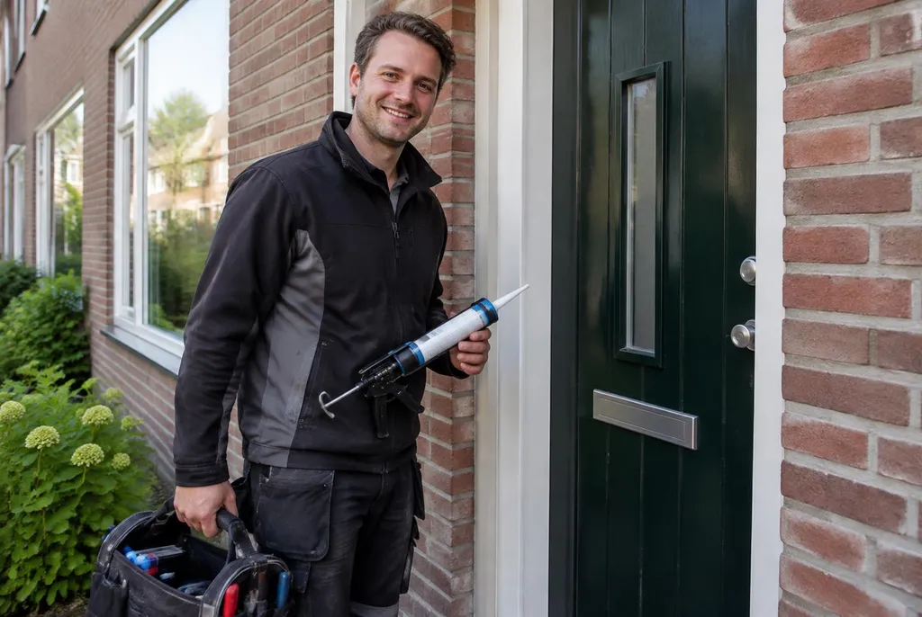 Vakman van Kitbedrijf IJmuiden bij de voordeur van een woning